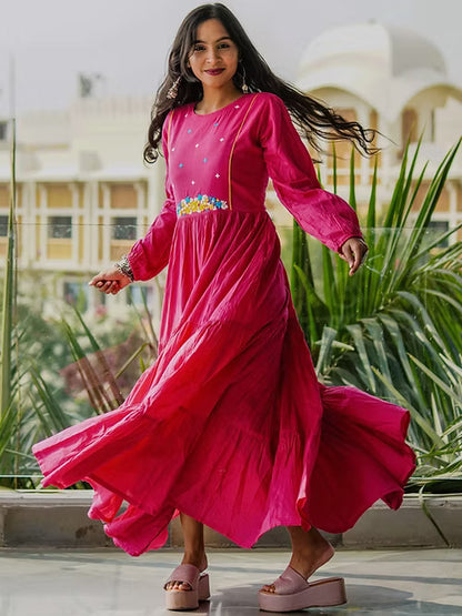 Elegant Pink Maxi Tear Dress, Handmade with Premium Cotton