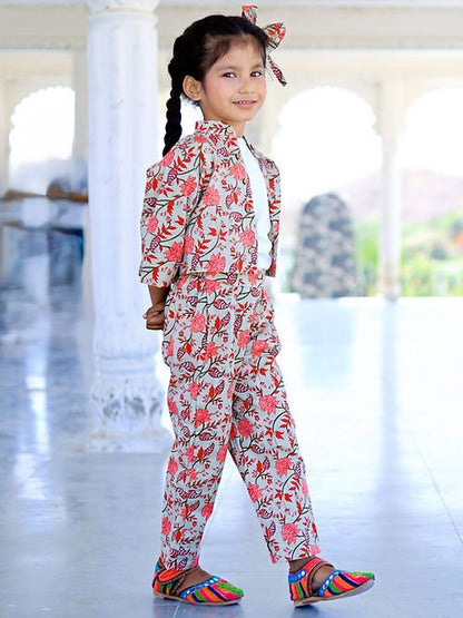 Cute Coral Floral Print Cord Set, Handmade with Premium Cotton