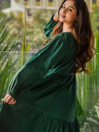 Dark Green Tear Maxi Dress, Handmade, Resham & Cut-Dana work