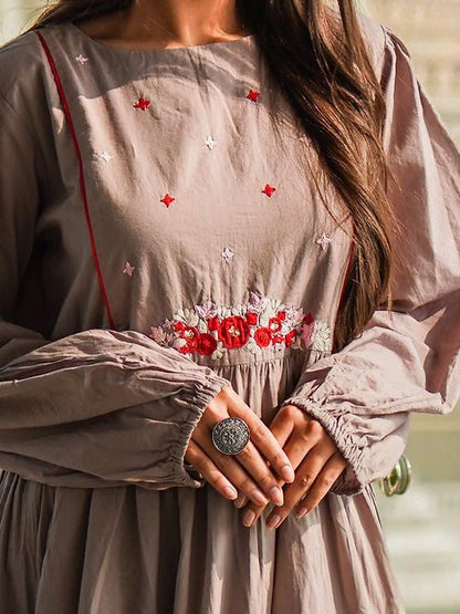 Elegant Hot Pink Tear Maxi Dress, Handmade with Premium Cotton, Resham work