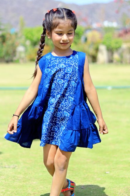 Natural Blue Indigo Jabla Dress, Handmade with Premium Cotton