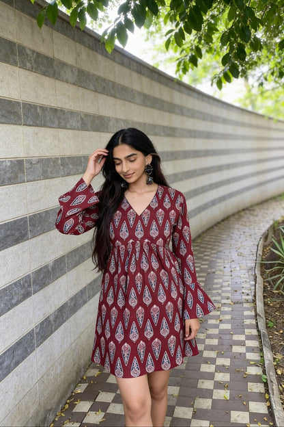 Royal Maroon Ajrak Muse Dress