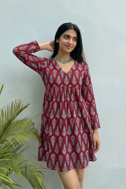 Royal Maroon Ajrak Muse Dress