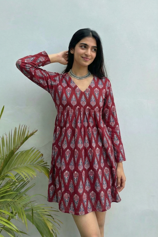 Royal Maroon Ajrak Muse Dress
