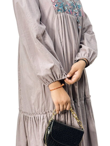 Dark Lavendor Casual Boho Style Dress, Handmade with Premium Cotton