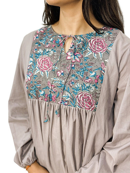 Dark Lavendor Casual Boho Style Dress, Handmade with Premium Cotton