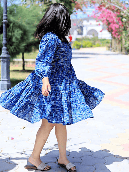 Natural Blue Indigo Boho Style Dress, Handmade with Premium Cotton