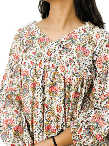 Pink Floral Boho Style Tear Mini Dress, Handmade with Premium Cotton