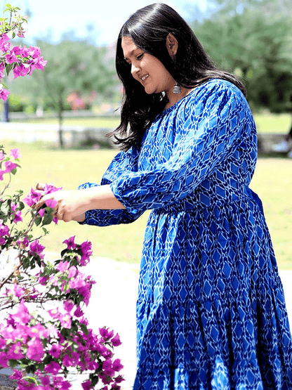 Natural Blue Indigo Boho Style Dress, Handmade with Premium Cotton