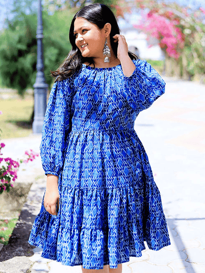 Natural Blue Indigo Boho Style Dress, Handmade with Premium Cotton